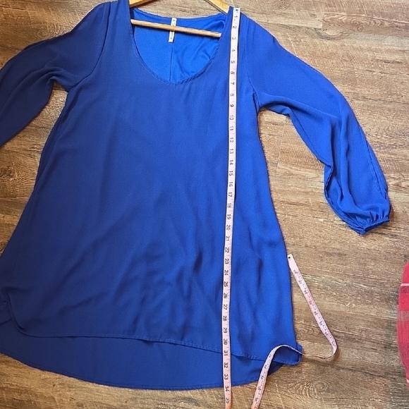 Mittoshop Blue High Low Dress With Cutout Long Sleeve Cold Shoulder Size Small - Picture 10 of 14